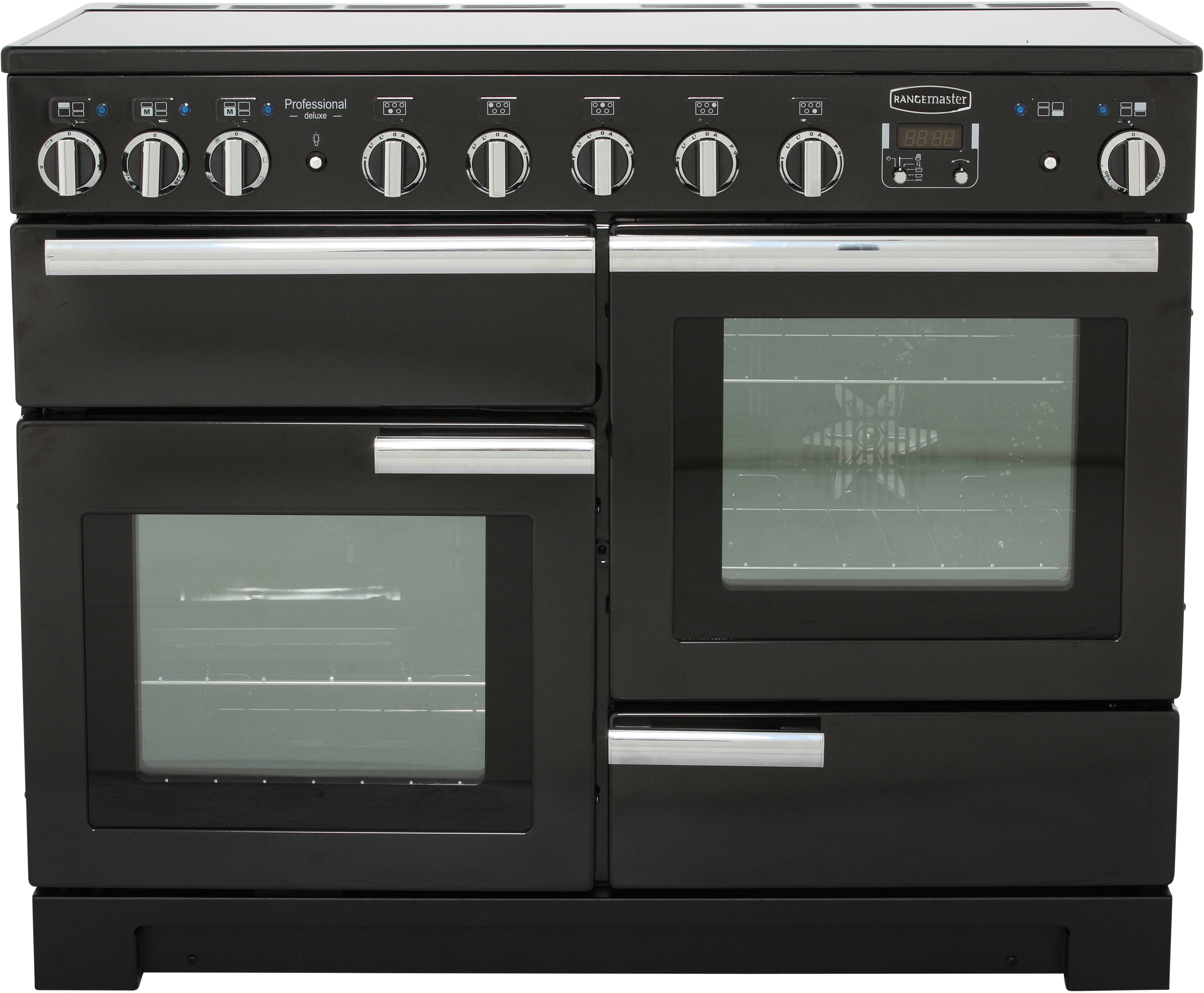 Rangemaster Professional Deluxe PDL110EIGB/C 110cm Electric Range Cooker with Induction Hob - Black / Chrome - A/A Rated, Black