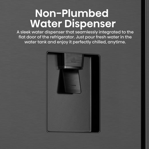 Hisense PureFlat American Fridge Freezer - Black / Stainless Steel - Annotation - Water dispenser shot