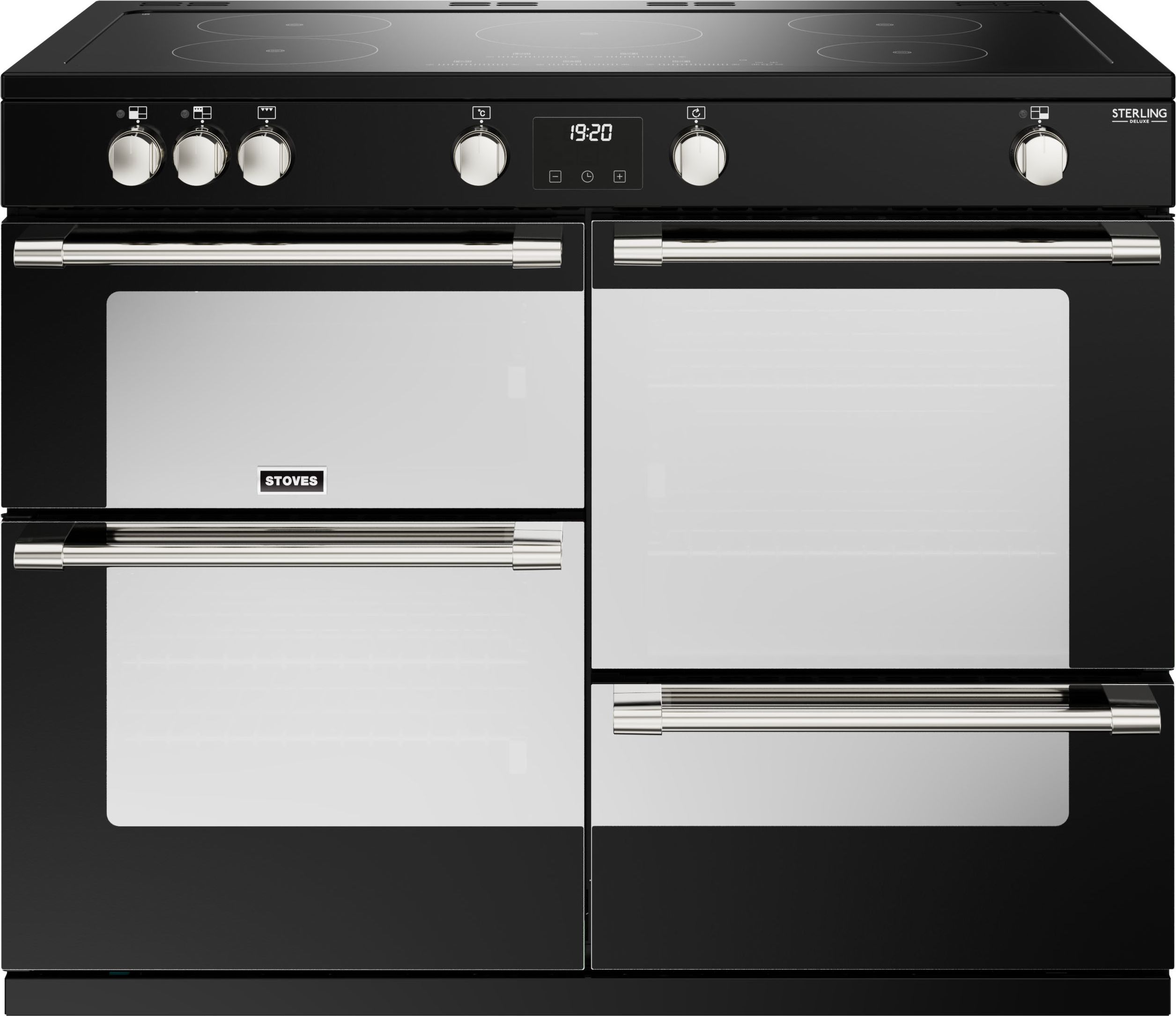 Stoves Sterling Deluxe ST DX STER D1100Ei TCH BK 110cm Electric Range Cooker with Induction Hob - Black - A/A/A Rated, Black