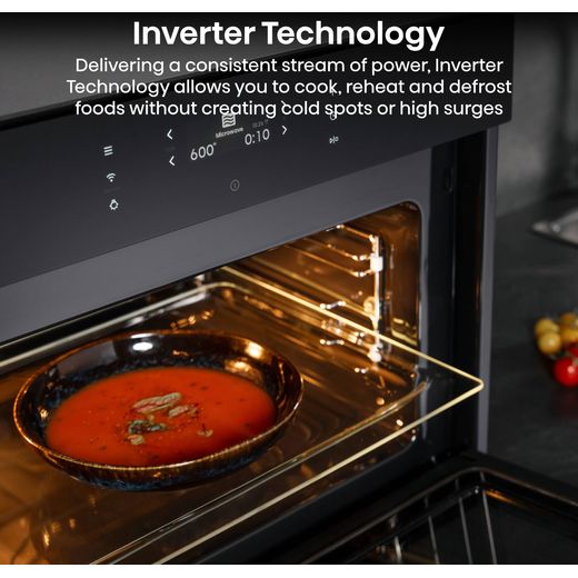 Hisense Hi8 BlackLine BIM4AH8UKWF Wifi Connected Built In Compact Electric Single Oven with Microwave Function - Jet Black - Annotation - Inverter technology shot