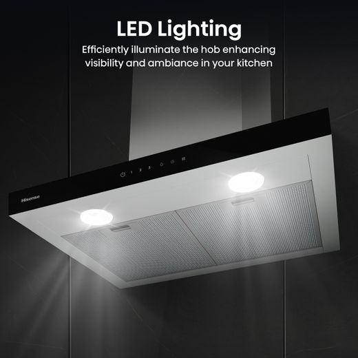 Hisense CH6T14BXBUK 60cm Chimney Cooker Hood - Stainless Steel / Black - Annotation - LED lighting