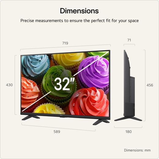 LG LED AI 32" HD Smart TV - Annotation - dimesons shot 