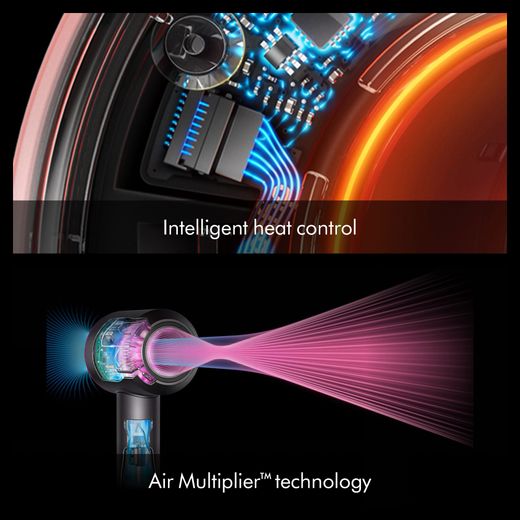 Dyson Supersonic™ Nural™ Straight+Wavy Hair Dryer - Amber Silk - Annotation - heat control and air flow shot