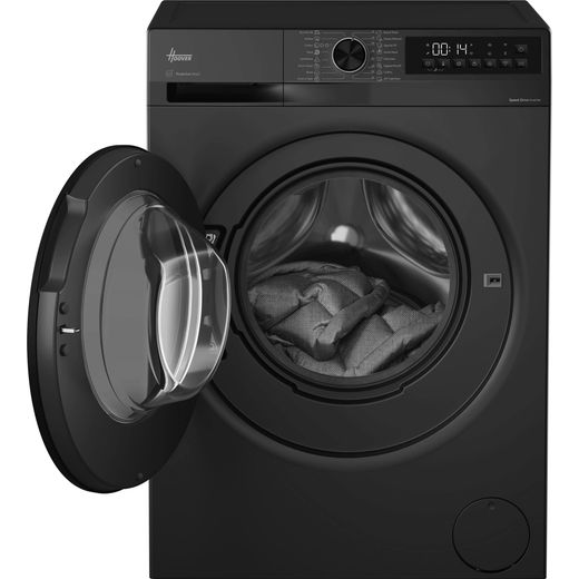 Hoover Pro Wash Series 3 HBWR 4106B8J-80 Wifi Connected 10Kg / 6Kg Washer Dryer with 1400 rpm - Black Steel - front with door open shot