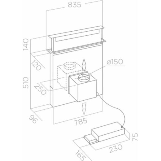 Elica 84 cm Downdraft Cooker Hood - Stainless Steel - Annotation - Dimension shot