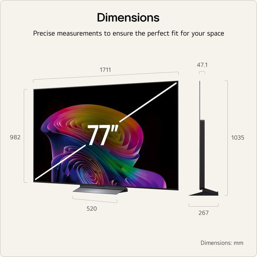 LG evo AI C6 77" 4K Ultra HD OLED Smart TV - Annotation - dimension shot 