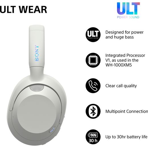 Sony WHULT900 Wireless Noise Cancelling Over-Ear Headphones - White - annotation - feature