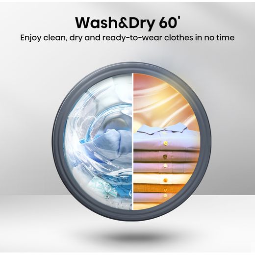 Hisense 3S Series 10.5Kg / 6Kg Washer Dryer - Black - Annotation - Wash and dry shot