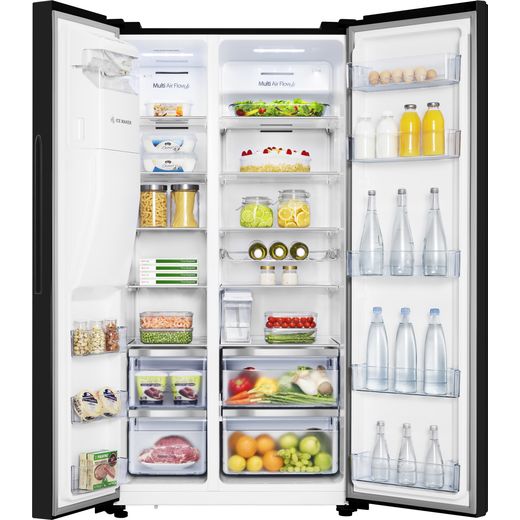 Hisense American Fridge Freezer - Black - Front with door open shot