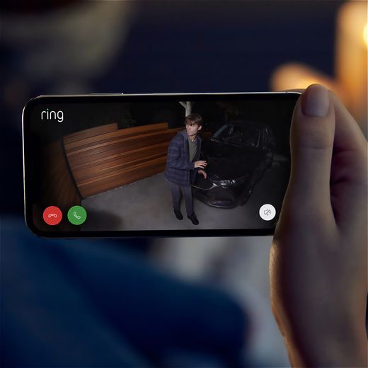 Ring Battery Powered Spotlight Cam Plus Full HD 1080p Smart Home Security Camera - Black - Person using ring app to see intruder shot