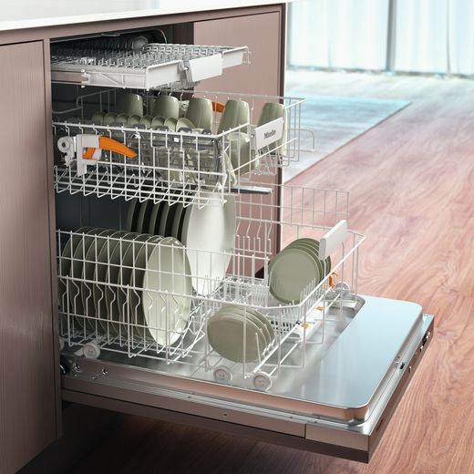 Miele Fully Integrated Standard Dishwasher - Clean Steel - Close up dishwasher in kitchen shot