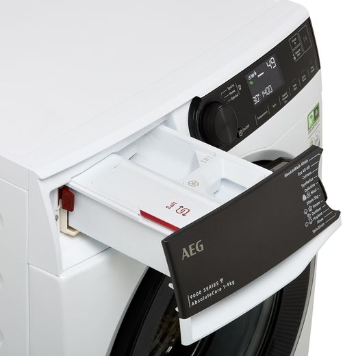 AEG 9000 AbsoluteCare® LFR94946WS 9kg Washing Machine with 1400 rpm - White - Detergent drawer open