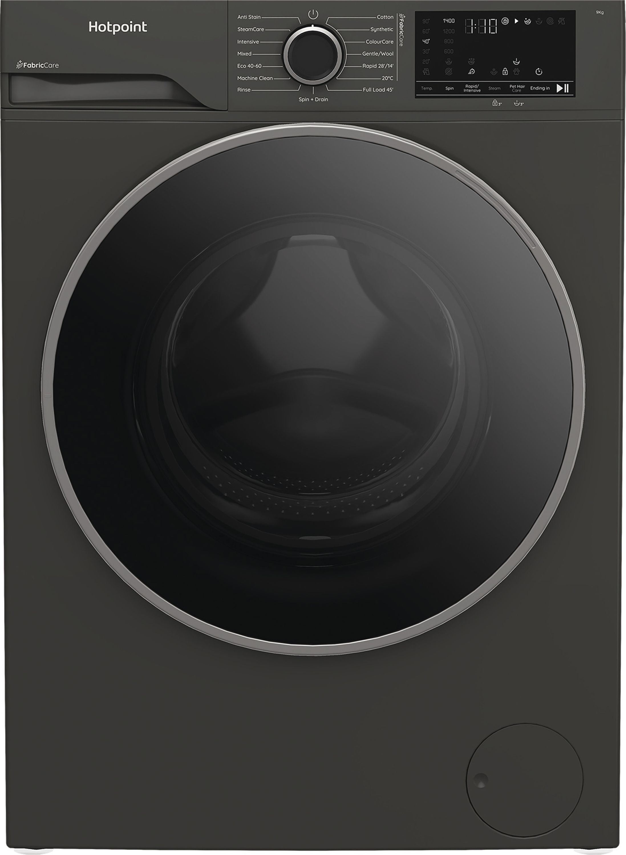 Image of Hotpoint Fabric Care HBCA 93G CARE UK 9kg Washing Machine with 1400 rpm - Dark Grey - A Rated, Grey