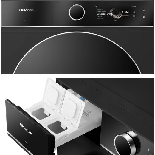 Hisense KitchenFit 7i Series WF7I1248BBR 12kg WiFi Connected Washing Machine with 1400 rpm - Black - close up detail shot