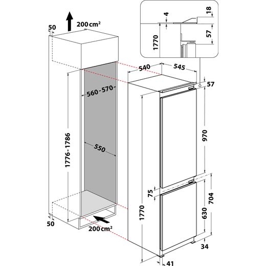 Indesit Integrated Fridge Freezer - White - Annotation - Dimension shot 