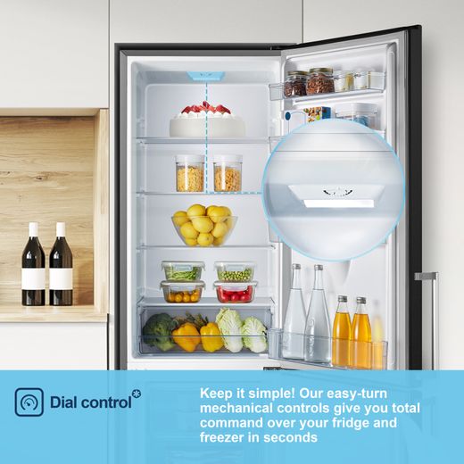 Fridgemaster MC55265DEB 180cm 70/30 Fridge Freezer - Black - Annotation - Dial control