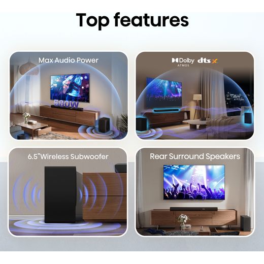 Hisense AX5100Q AX5100Q 5.1 Soundbar - Black - Annotation - Top features shot