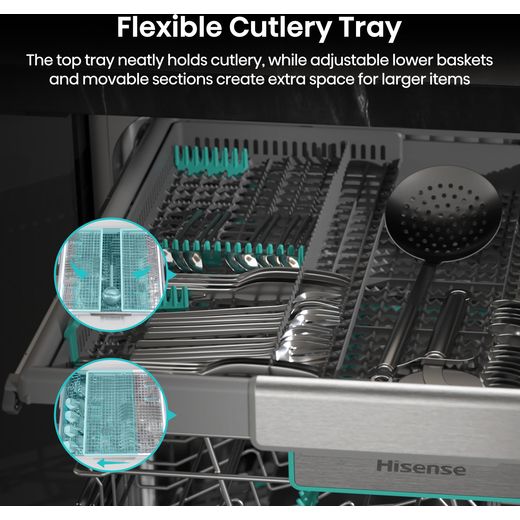 Hisense Standard Dishwasher - Black Inox - Annotation - flexible cutlery tray shot