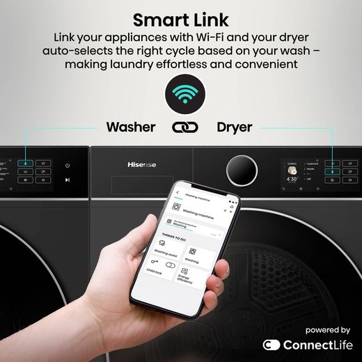 Hisense 5i KitchenFit Series WF5I1245BBR 12kg Washing Machine with 1400 rpm - Black -  Annotation - Smart link shot