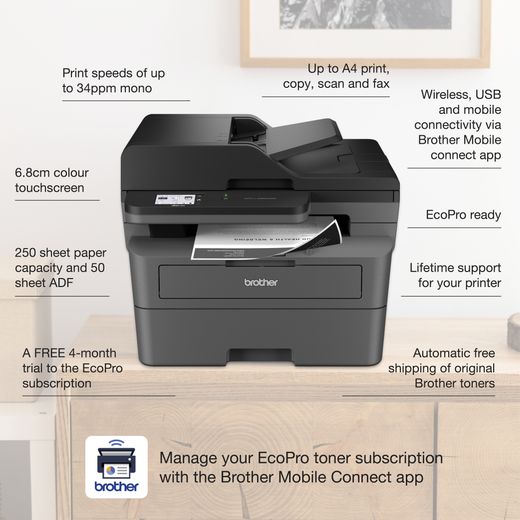 Brother MFCL2860DWEZU1 EcoPro Ready All-in-One Mono Laser Printer - Nero - Annotation - Features shot