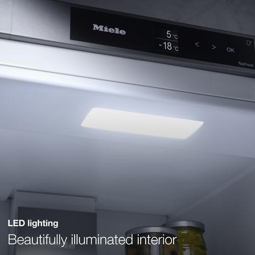 Miele Integrated Frost Free Fridge Freezer with Fixed Door Kit - White - Annotation - LED lighting