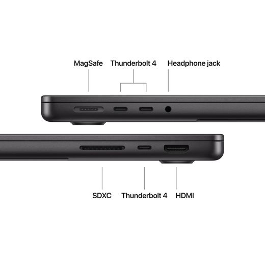 Apple MacBook Pro, M5, 32GB RAM, 10 Core GPU, 512GB, 2025 - Space Black - Annotation - Port shot