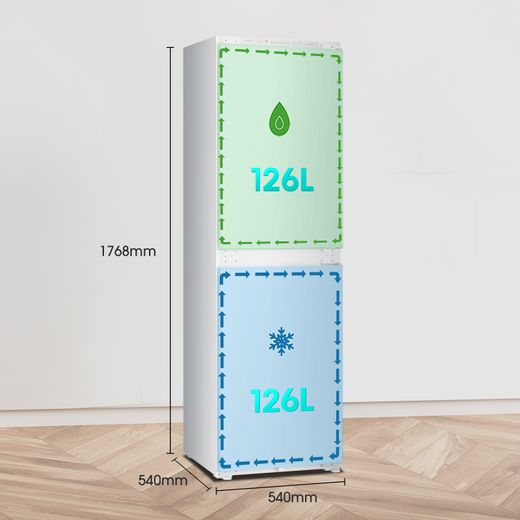Fridgemaster MBC55224FE 177cm 50/50 Integrated Frost Free Fridge Freezer with Sliding Door Fixing Kit - White - Dimensions