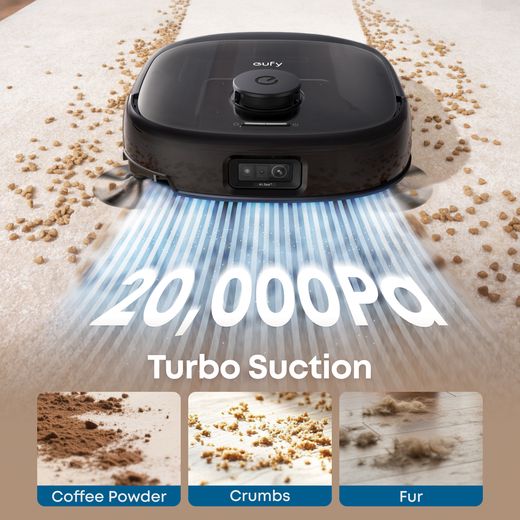 Eufy Omni E28 Robotic Vacuum Cleaner - Black - annotation - suction power shot 