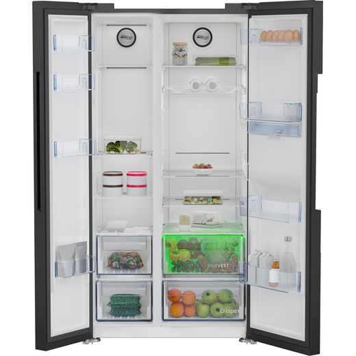 Beko HarvestFresh™ American Fridge Freezer - Black Steel - Doors open