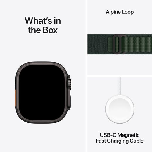 Apple Watch, GPS - Dark Green Alpine Loop - Large - Annotation - What's in the box