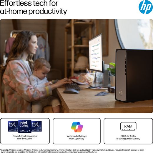 HP OmniDesk Slim S03-0011na Tower - Intel® Core™ i3, 512GB SSD 2025 - Jack Black - Annotation - At home productivity