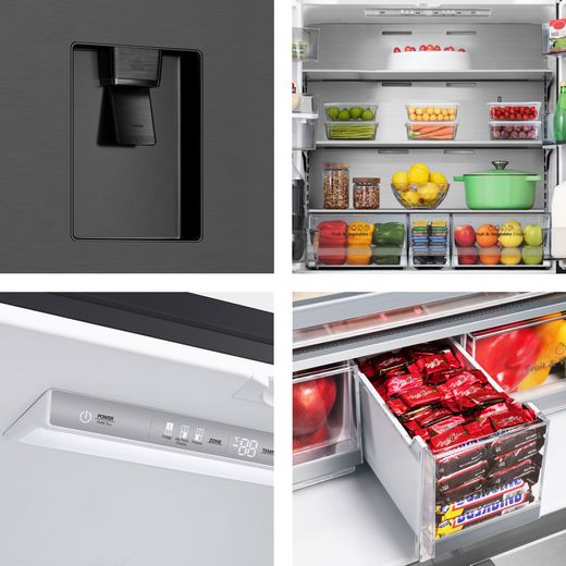 Hisense PureFlat American Fridge Freezer - Black / Stainless Steel - Close up features shot