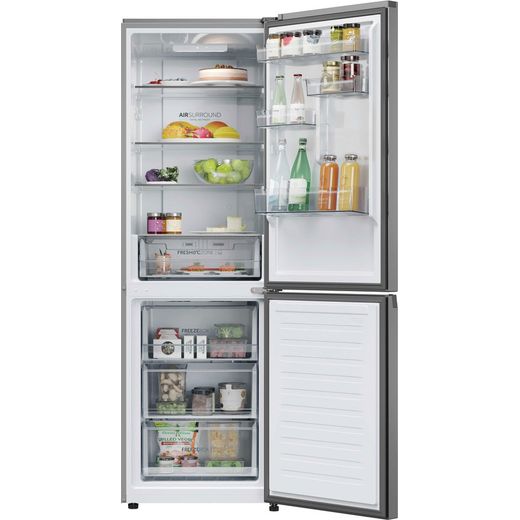 Haier HDPR3618ANPK 185cm Fridge Freezer - Inox - Front with door open shot