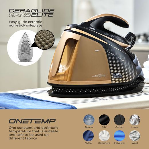 Tower PureSteam Infinity Xpress Steam Generator Iron - Black / Gold - Annotation - Ceraglide