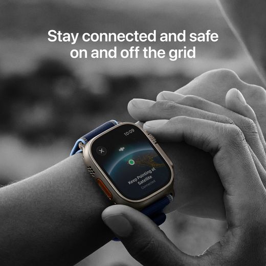 Apple Watch Ultra 3, 49mm, Black Titanium Case, GPS + Cellular [2025] - Black Titanium Milanese Loop - L - Annotation - Stay connected