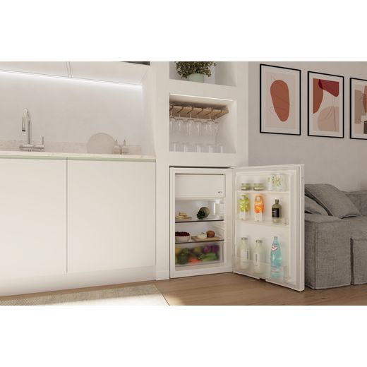 Hoover HONOQ2S58EWK 85cm High Small Fridge with Ice Box - White - Fridge in kitchen shot 