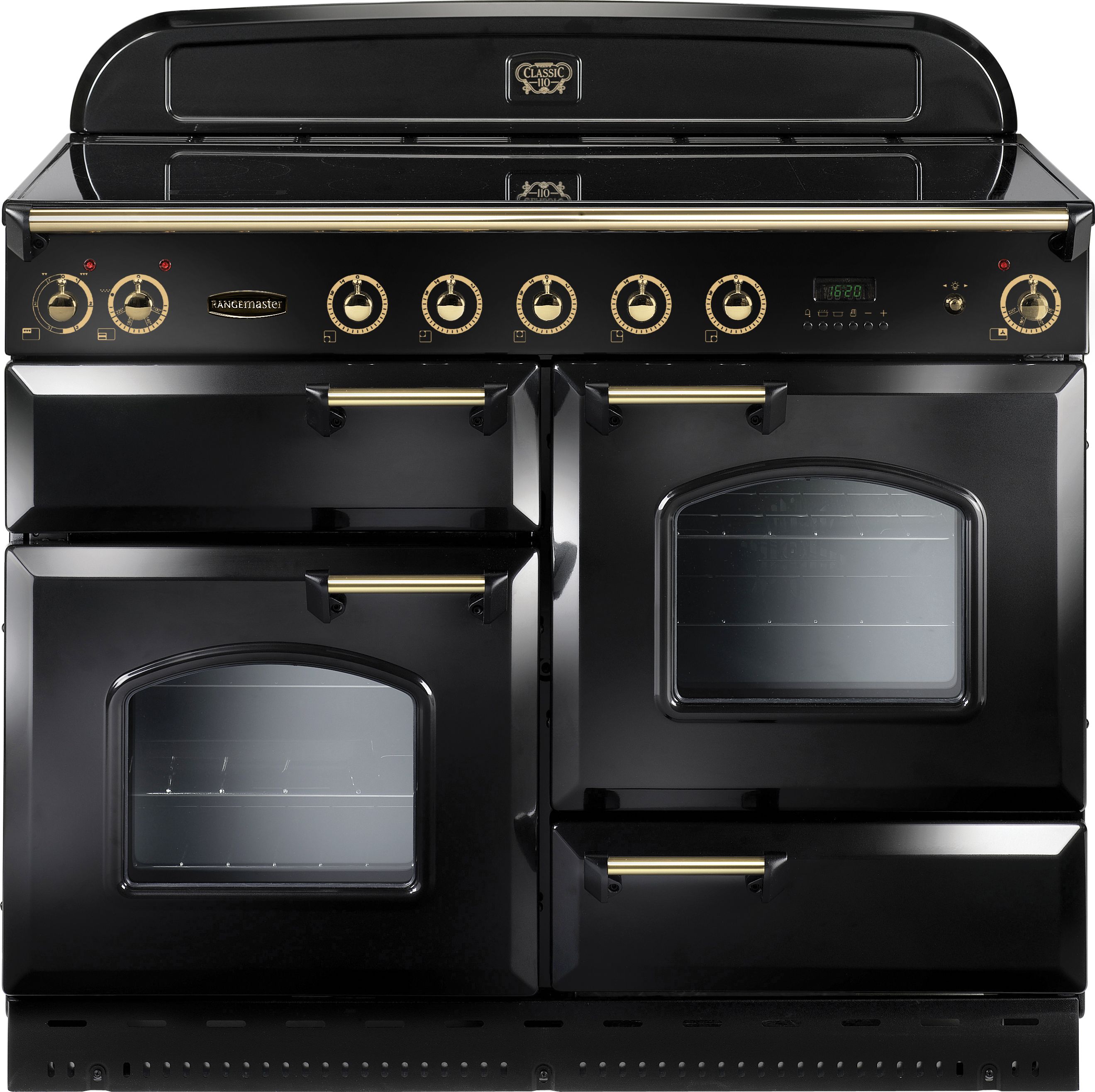 Rangemaster Classic Deluxe CDL110EIBL/B 110cm Electric Range Cooker with Induction Hob - Black / Brass - A/A Rated, Black