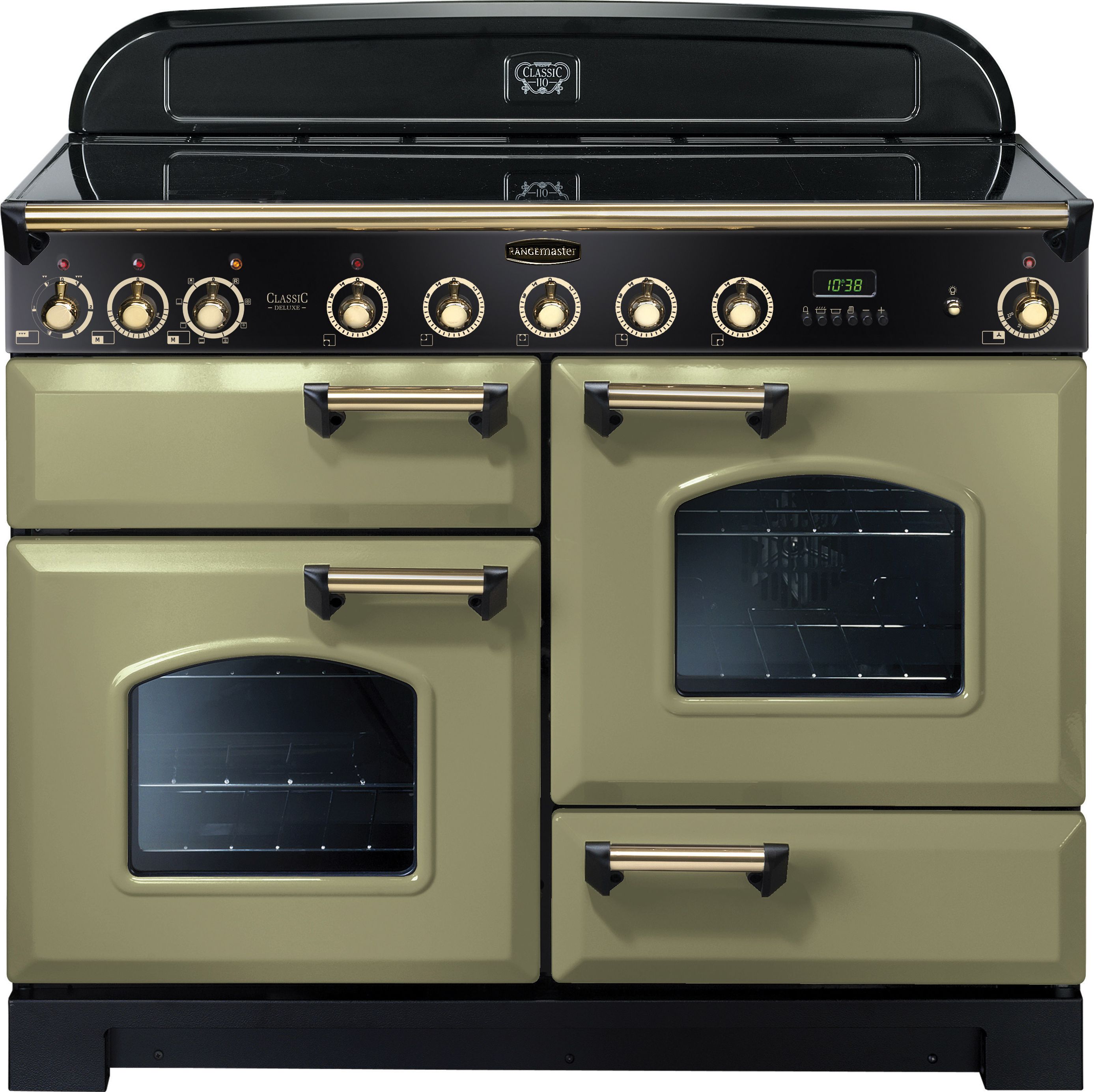Rangemaster Classic Deluxe CDL110DFFOG/B 110cm Dual Fuel Range Cooker - Olive Green / Brass - A/A Rated, Green