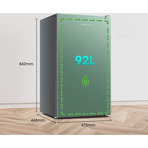 Fridgemaster MUL4892ES Compact 84cm Fridge - Silver - Annotation - dimension shot