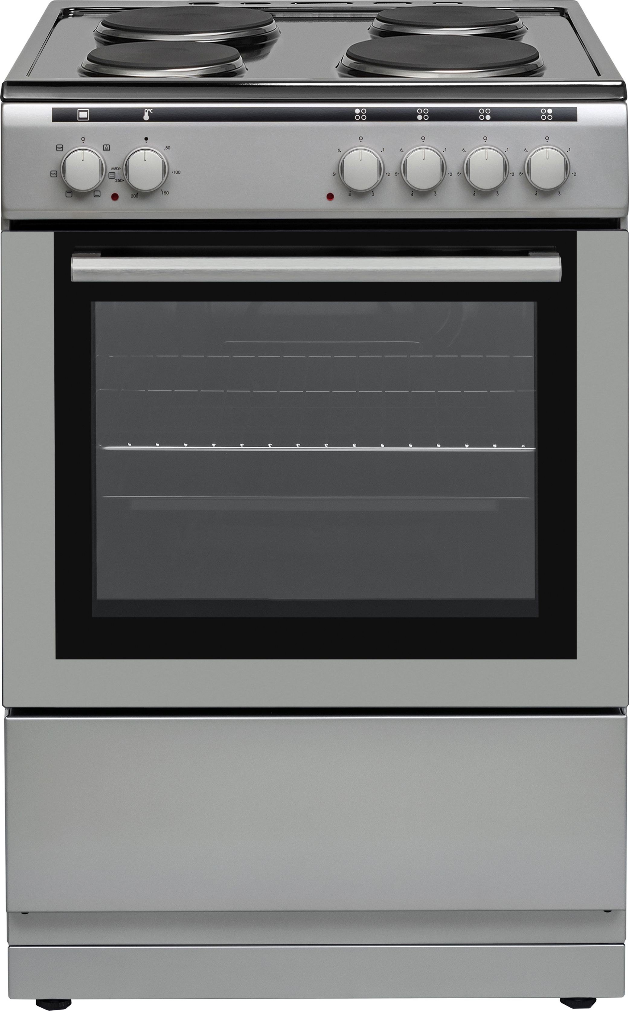 Electra SE60S/2 60cm Electric Cooker with Solid Plate Hob - Silver - A Rated, Silver