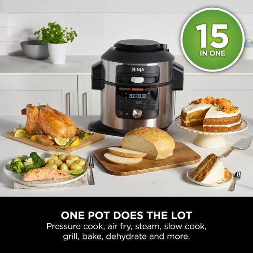 Ninja Foodi Max 15-in-1 SmartLid OL750UK 7.5 Litre Multi Cooker With Air Fryer Function - Stainless Steel / Black - Annotation - One pot does the lot