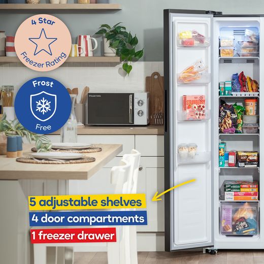 Russell Hobbs American Fridge Freezer - Black Steel - Annotation - Frost free