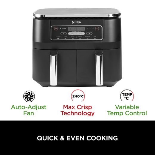 Ninja Foodi Dual Zone AF300UK Air Fryer - Black - Annotation - Quick & even cooking