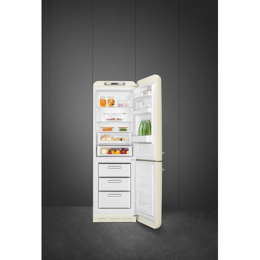 Smeg FAB32RCR6UK 197cm Frost Free Fridge Freezer - Cream - Fridge with door open shot 