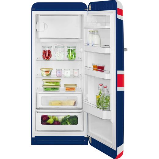 Smeg Right Hand Hinge FAB28RDUJ6 153cm High Small Fridge with Ice Box - Union Jack - Door open
