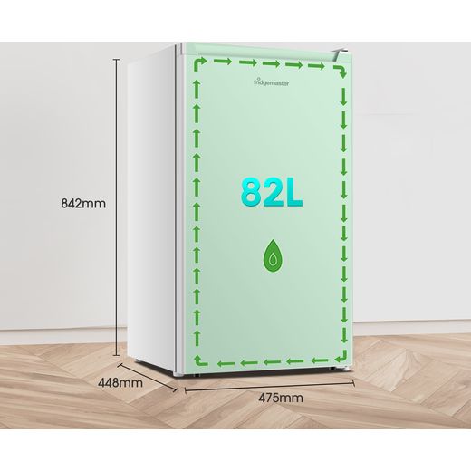Fridgemaster MUR4894E Compact 84cm Fridge with Ice Box - White - Annotation - dimensions  shot