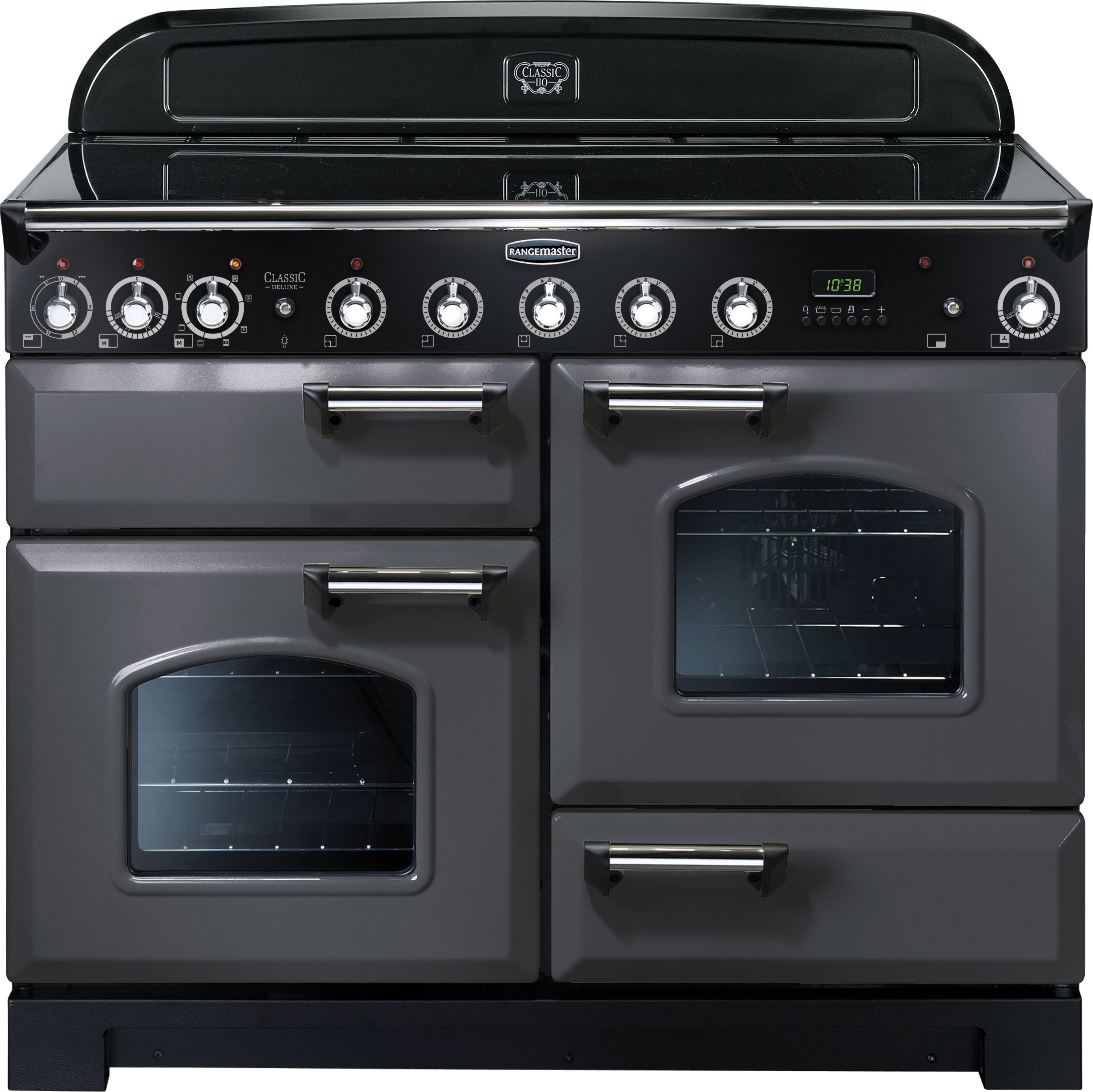 Rangemaster Classic Deluxe CDL110EISL/C 110cm Electric Range Cooker with Induction Hob - Slate Grey / Chrome - A/A Rated, Grey