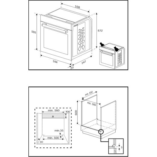 Beko AeroPerfect™ RecycledNet® Built In Electric Single Oven - Black - Annotation - Dimension shot