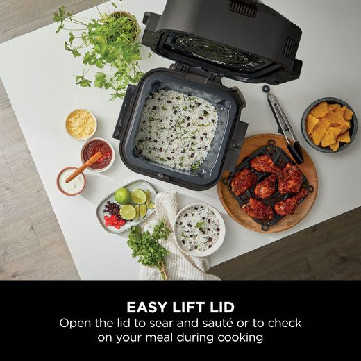 Ninja ON500UK 5.7 Litre Multi Cooker - Black Stainless Steel - Annotation - Easy lift lid shot