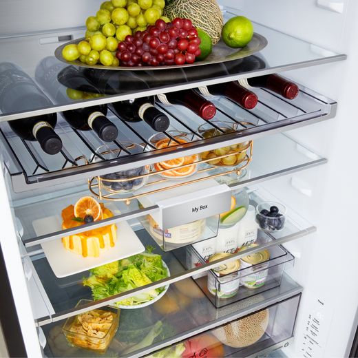 LG Fit & Max GBBW726AEV Wifi Connected 203cm 70/30 Total No Frost Fridge Freezer - inside angle show with food